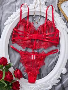 Divavoom 2pcs Women Skin-Tone Sexy Lingerie Set - Red - View 5