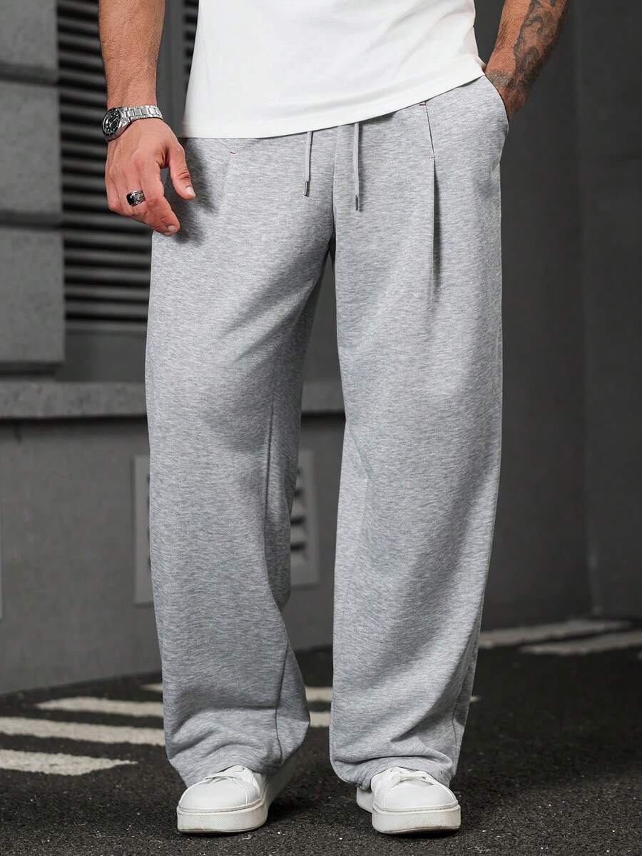 Manfinity Homme Mature Casual, Detachable Contrast Color Bow Design, Versatile Men's Sweatpants - Grey - View 1