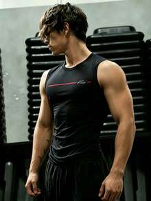 GymBeat Camiseta casual versátil para uso diario y deportes con estampado de letras para hombres - Negro - Ver 3