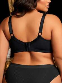Divavoom Plus Size Solid Color Mesh & Lace Patchwork Underwire Bra - Black - View 2