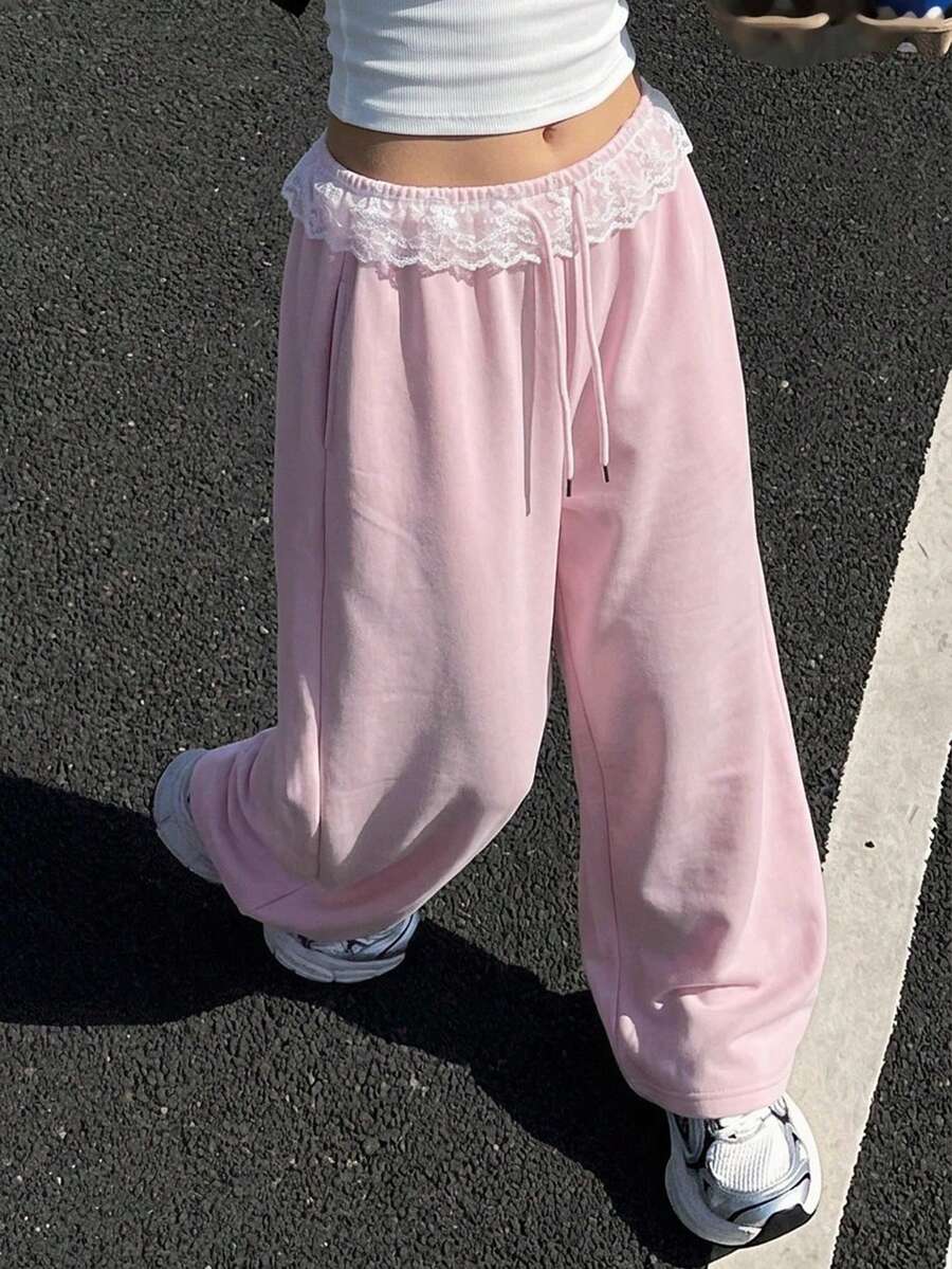 DAZY Women's Loose Pleated Solid Color Casual Sweatpants, Spring - Pink - View 1