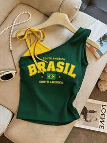 Resyla Women's Summer Fashion Contrast Color Letter Pattern Slim Fit Camisole - Multicolor - View 3