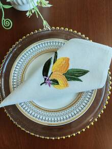 Cirelle 1/2/4入 新鮮檸檬刺繡布餐巾，米色棉麻可重複使用布餐巾，多用途晚餐餐巾/餐墊，適用於廚房餐桌、節日、派對、婚禮、農舍風格用餐與居家裝飾 - 黃色 - 查看 4
