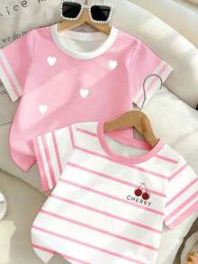 Kaos Kasual Serbaguna Lengan Pendek Leher Bulat untuk Anak Perempuan - MultiWarna - View 3