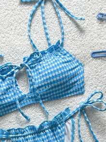 Soleia Women's Fashion Beach Vacation Plaid Spaghetti Strap Bikini Set Bathing Suits For Women Blue And White Striped Summer Tropical - Blue and White - View 4