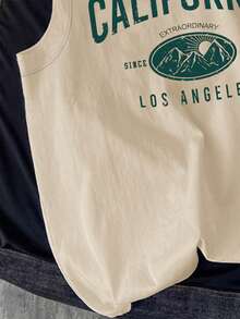 Áo tank top nam tuổi teen phong cách tối giản, thường ngày, đa năng, in chữ tiếng Anh, mang hơi hướng retro Mỹ, rộng rãi thoải mái, cổ tròn, vai rộng, thích hợp cho mùa hè, kỳ nghỉ, bãi biển và chụp ảnh đường phố. - Màu Khaki - Xem 4