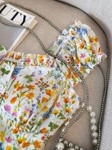GlowEve Floral Print Frill Trim Button-Up Vacation Shirt For Women - Multicolor - View 3