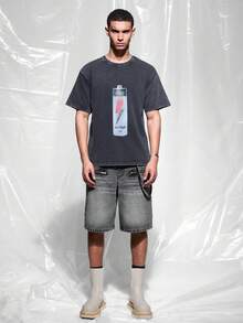 IRON GLYPH Men's Casual Street Style Zipper Detail Slant Pocket Denim Shorts , Dark Grey, Holiday - Dark Grey - View 7