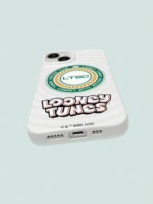 LOONEY TUNES X SHEIN 1個 Looney Tunes 足球俱樂部 LTSC Logo 印花 MagSafe 相容手機殼，波浪防滑紋理霧面白色設計，時尚卡通運動外殼，適合學生與動畫迷，開學、生日、聖誕節及新年絕佳禮物選擇 - 白色 - 查看 6
