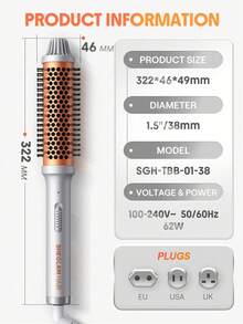 SHEGLAM HAIR It-Curl Thermal Brush,38mm Hair Curling Brush,Volumizing Hot Brush Hair Root Volume & Loose Curls,Ionic Straightening Brush,Newly Upgraded Composite Comb Teeth,Negative Ion Function,2-Level Temp,Hair Care Without Damaging Hair,Fast Heating Thermal Brush Suitable For Hair Salons,Families And Travel Graduation Birthday Holiday Summer Fall Autumn Y2K Fancy Fashion Women Makeup Cosmetic Party Beach Travel Camping Outdoors School Campus Trip Festivals Decor Gift Present Rose Girl Cosplay Best Color Charm Vibe Pink Curler Hair Care Hair Waffler Perfume Birthday Gift Pink Makeup Beach School Festivals Hair Care Y2K Travel Essential Cruise Vacation Summer Universal Voltage Hair Accerssories Women's Accessories Hair Brush - US A Type Plug(110-127V) - View 13