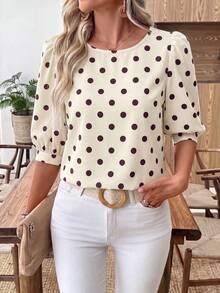 EMERY ROSE Women's Casual Commuter Printed Lantern Sleeve Shirt - Multicolor - View 6
