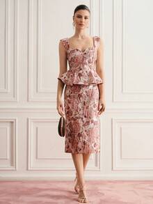 BELROSIE Elegantes Jacquard-Blume Muster-Midikleid ohne Ärmel mit Schlitz - Verschiedenfarbig - Übersicht 6