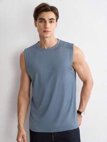 RONVEXI Hombres Top tank unicolor - Azul - Ver 4
