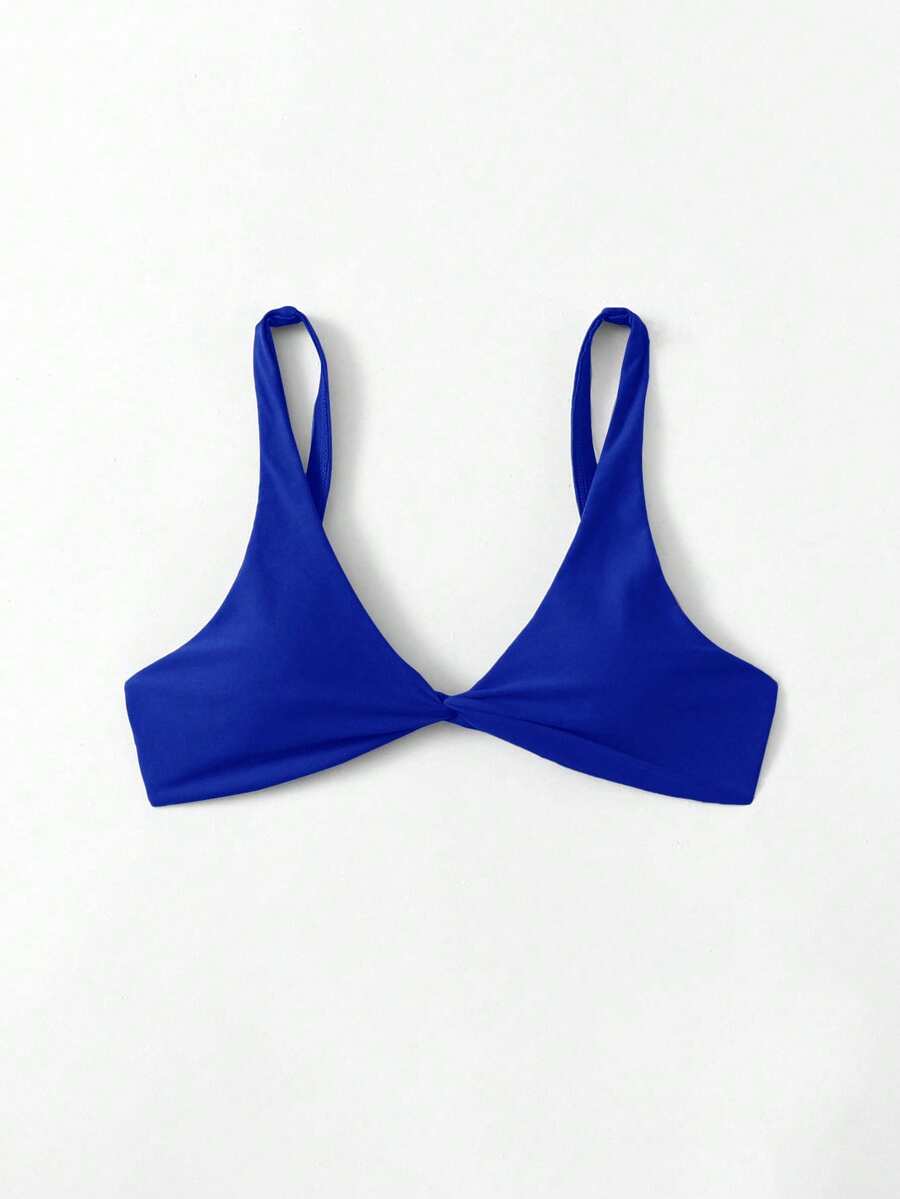 Swim Basics Solid Color Minimalist Design Summer Beach Bikini Top - Royal Blue - View 1