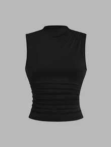 Sweetra 3pcs Women's Casual Everyday Commute Minimalist Solid Color Draped Neck Pleated Fitted Camisole, Summer - Multicolor - View 9