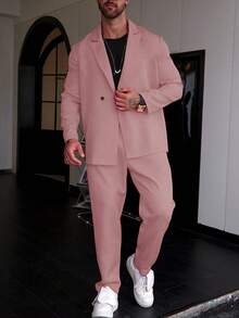 Manfinity Homme Ensemble veste de costume et pantalon homme d'affaires élégant à simple boutonnage pour cérémonie et tenue de soirée - Rose bonbon - Voir 3