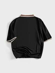 COMVAIL 大尺碼男士拼色休閒日常短袖 Polo 衫 - 黑色 - 查看 4
