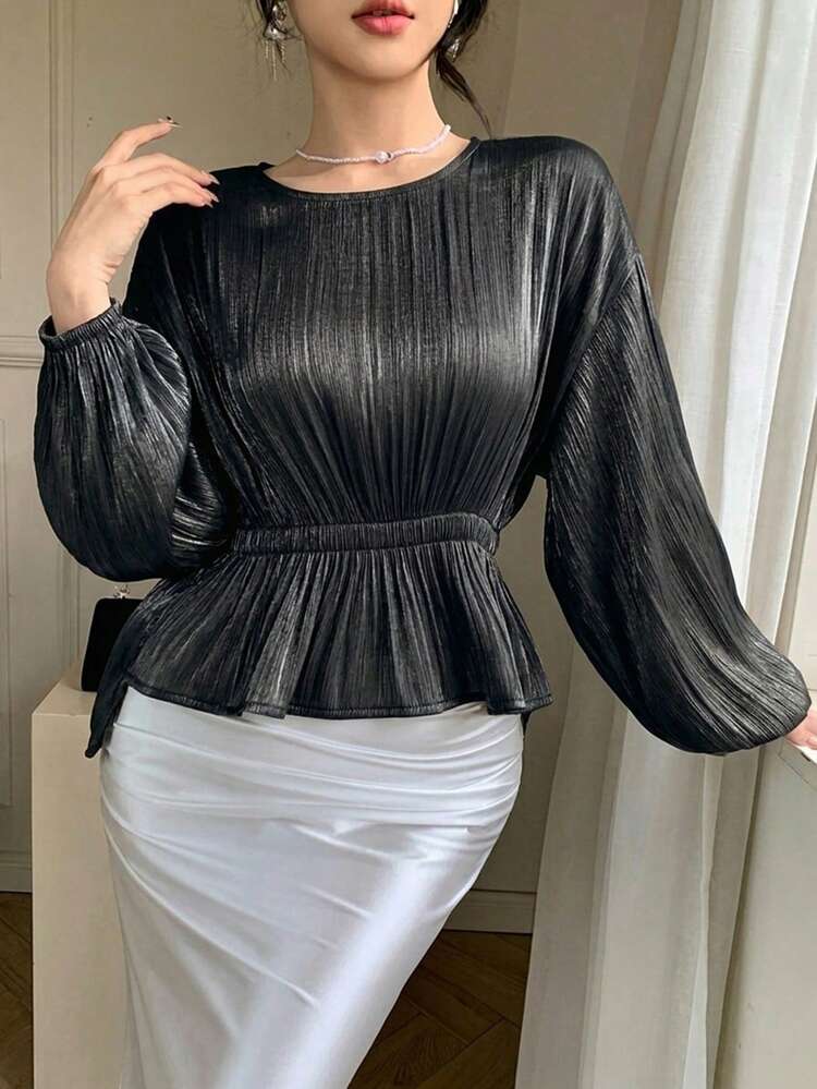 Brown Chiffon Blouse With Asymmetric Hem, Casual Elegant Ruffle Collar Long Sleeve Shirt For Spring Summer, Suitable For Dates, Weddings, Vacations