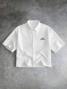 GENTILAND 男士字母刺繡對比色單排扣短袖休閒襯衫，度假、父親節禮物 - 彩色 - 查看 3