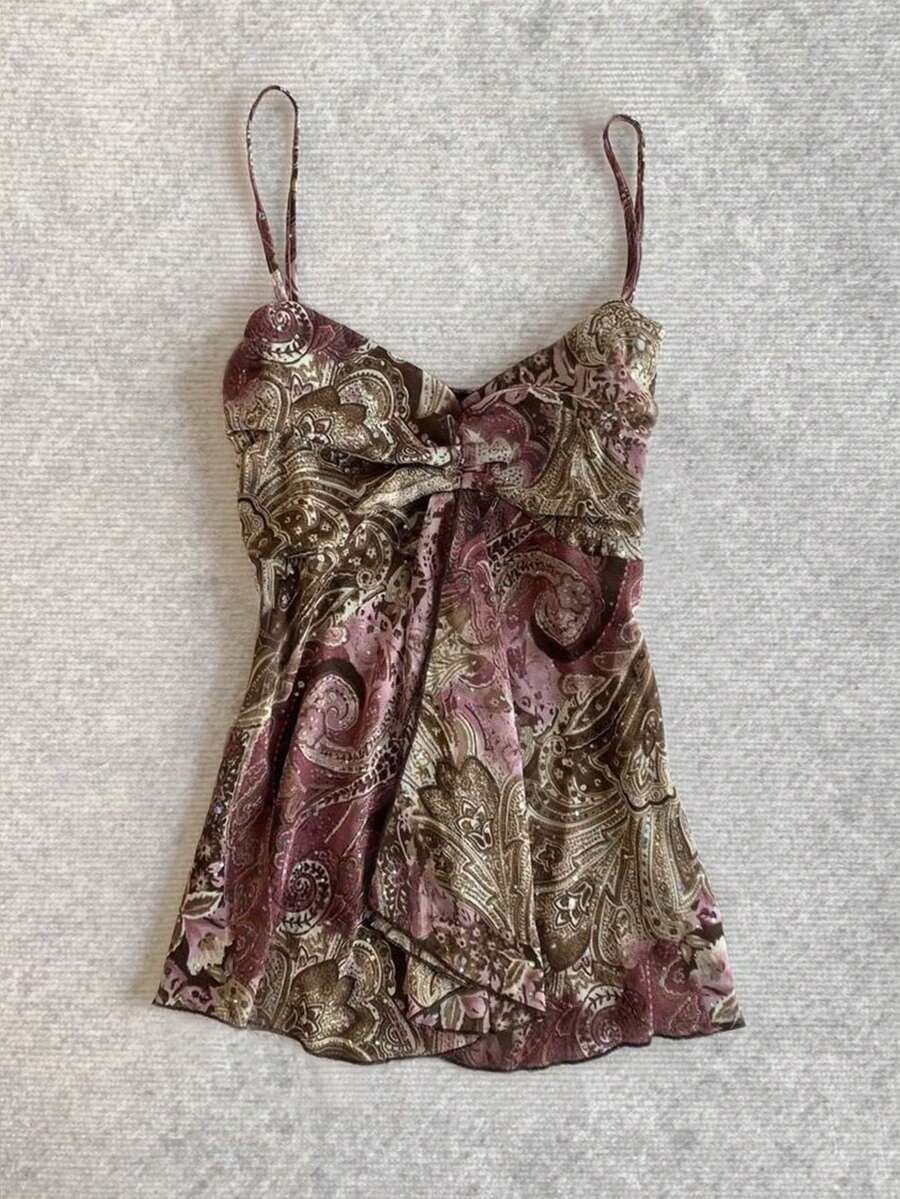 IslaSuriya 女款佩斯利印花細肩帶上衣 - 棕色 - 查看 1