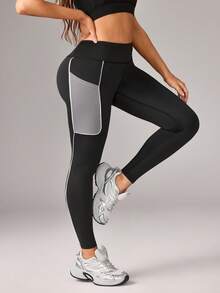 Easithlete Easithlete 女款拼接口袋休閒馬術褲，適合日常穿著 - 黑色 - 查看 5