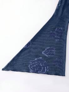 SHEIN 玫瑰印花T恤與美人魚下擺裙 2件套 (不對稱印花) - 藏蓝色 - 查看 6