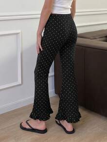 DAZY Tween Girls' Polka Dot Pattern Flared Pants With Patchwork Design - Black - View 7