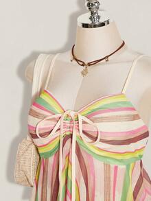 SHEIN ICON 大尺碼女款條紋可愛綁帶細肩帶背心 - 彩色 - 查看 5