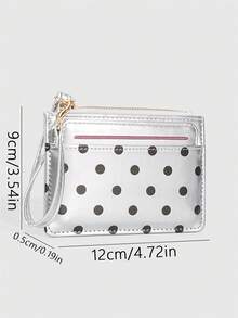ROMWE 1 Buah Dompet Koin Mini Polkadot Y2K, Dompet Kecil PU Modis, Tempat Kartu Gaya Kawaii, Tas Penyimpanan Dokumen ID, Organizer Kartu Polkadot Tipis Multi-Lapisan yang Dapat Dilepas - Perak - View 2
