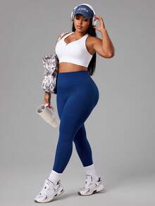 SHEIN Rhythm Era Seamless High Stretch Plus Size Women Sports Leggings - Navy Blue - View 7