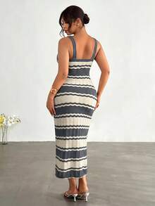 Firerie Plus Size Women's Color Block Casual Date Party Knit Dress - Grey - View 10