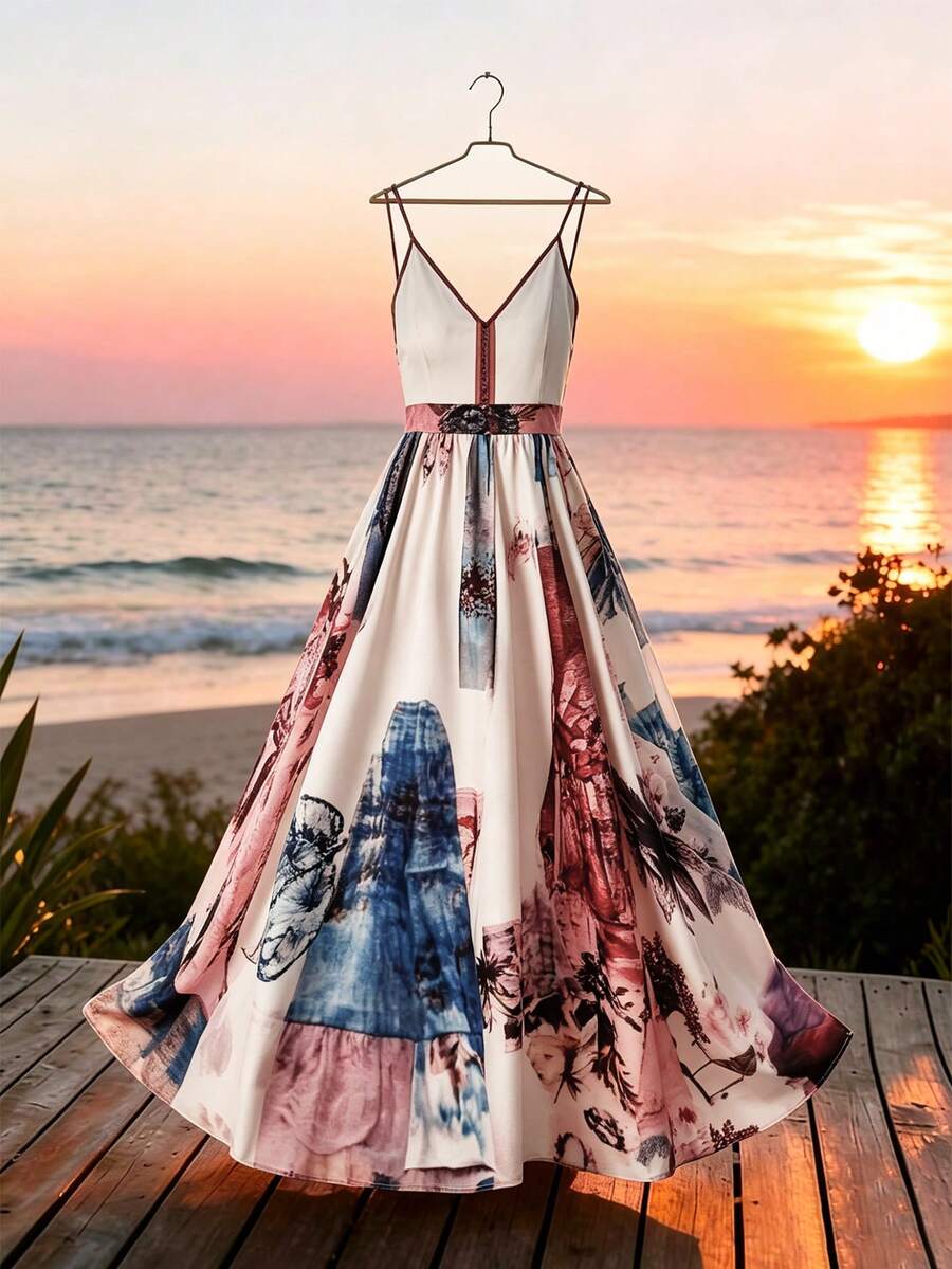 EMERY ROSE Women's Elegant Romantic Floral Print Sleeveless Dress, Summer Vacation Off-White - Multicolor - View 1