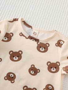 Cozy Pixies 2pcs Baby Boy Cartoon Pattern Knit Soft Crew Neck Short Sleeve Pullover Top And Bib Shorts Set - Multicolor - View 4