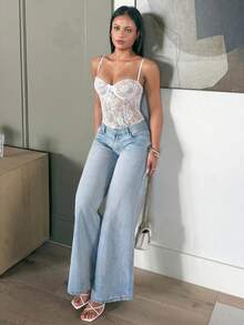 leahseptember Elegante body de encaje blanco sexy, adecuado para ir al trabajo, uso casual y vacaciones - Blanco - Ver 5