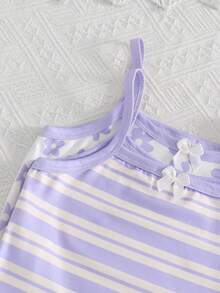 4pcs/Set Young Girl' Sweet & Cute Pink Series Floral & Striped Print Camisole & Shorts Underwear Set Autumn Fall - Mauve Purple - View 5