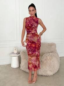Lavishia Leopard Print Sleeveless Ruched Waist Bodycon Dress, Suitable For Summer - Multicolor - View 7