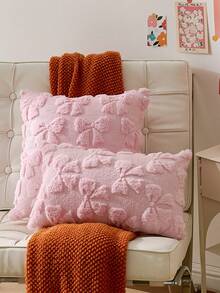 1 pezzo Federa per cuscino con fiocco, decorazione d'interni coquette, carina, in finta pelliccia morbida, stile preppy, soffice e vellutata, federa decorativa per letto, divano e divano, decorazione per la casa in primavera-estate - Rosa - Visualizzare 2