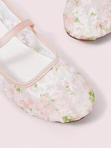 CUCCOO DOLLMOD Women's Shoes, Cute Round Toe, Pink Flower Embroidered Mesh Upper, Metal Buckle Strap Flats, Mary Jane - Lilac - Powder - View 5