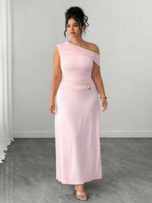 GlowEve CURVE Plus Size Women's 2026 Spring/Summer New Elegant Sophisticated Metal Buckle Maxi Dress - Pink - View 6