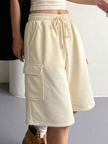 DAZY Women's Casual Versatile Solid Color Elastic Drawstring Cargo Shorts - Yellow - View 1