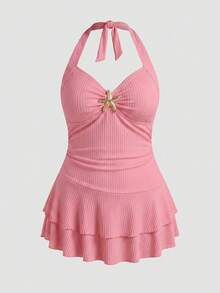 Sweetra Bộ đồ bơi hai mảnh cỡ lớn dành cho nữ, chất liệu vải dệt họa tiết hình sao biển, gồm áo hai dây và quần bơi, thích hợp cho kỳ nghỉ hè ở bãi biển. - Nhiều màu - Xem 1