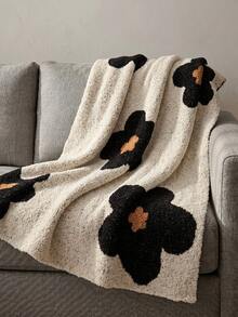 1pc Knitted Blanket/Throw/Towel For Office Nap/Sofa/Air Conditioning, Rest Blanket With Knit Cover - Black - View 1