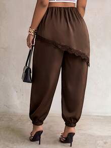 Firerie Plus Size Women Solid Color Pleated Casual Versatile Daily Wear Pants Gym Brown Autumn - Coffee Brown - View 4