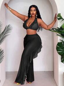 Conjunto de traje de baño de 3 piezas para tallas grandes - Negro - Ver 5