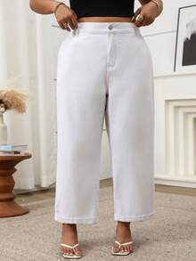 SHEIN Quần jeans cỡ lớn, kiểu dáng giản dị, tối giản, màu trơn, túi xéo. - trắng - Xem 4