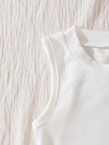 SHEIN Playful Pals 6件組幼兒女嬰夏季Y2K波希米亞風柔軟豹紋愛心粉色白色黑色上衣背心套裝，海灘陽光羅紋單肩T恤上衣，日常休閒合身裝 - 彩色 - 查看 3
