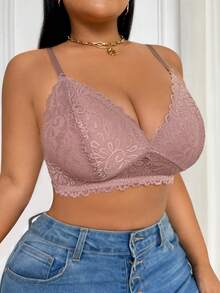 SHEIN Lingerie Renda Seksi Elegan & Nyaman untuk Wanita Ukuran Besar - Berwarna merah muda - View 4