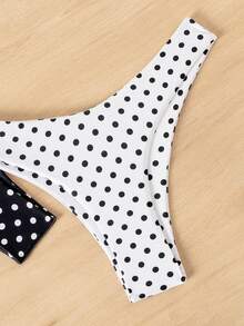 Swim Basics 2pcs Polka Dot Print Bikini Bottom Set - Black and White - View 5