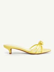 CUCCOO CHICEST Women Shoes Yellow PU Bow Thin Strips Spring And Summer Vacation Fashion Round Toe Kitten And Slippers - Yellow PU - View 5