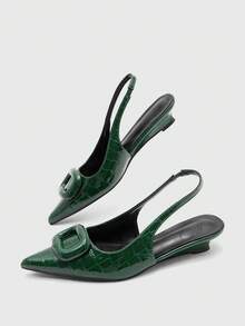CUCCOO GRLICON Women Shoes Spring And Summer New Patent Leather Rhombus Pointed Empty Shoes, French Commuting Style, Daily Dating, Workplace Temperament Versatile - Green 5 - View 5
